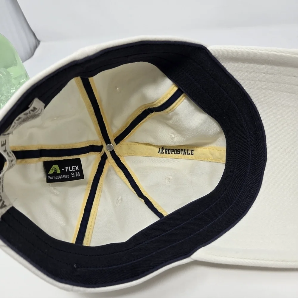 AEROPOSTALE WHITE COTTON BLEND DISTRESSED FITTED BASEBALL HAT CAP UNISEX SMALL/M